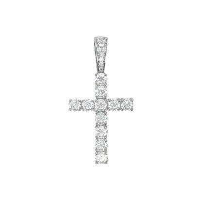 Men's Moissanite Diamond Cross Pendant in White Gold Vermeil