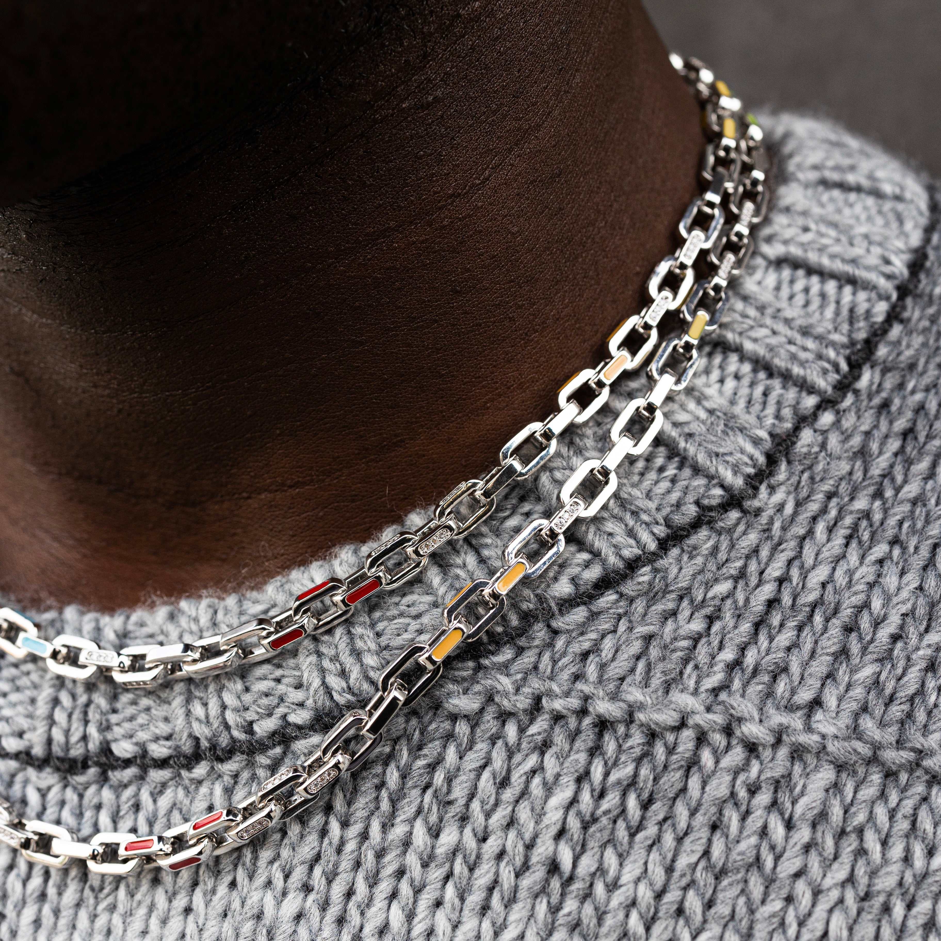 Enamel Box Chain - White Gold