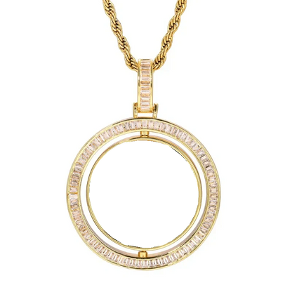 3D Double-Sided Rotated T-Shaped Diamond Round Pendant - 42mm