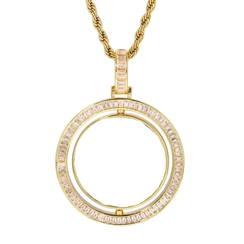 3D Double-Sided Rotated T-Shaped Diamond Round Pendant - 42mm