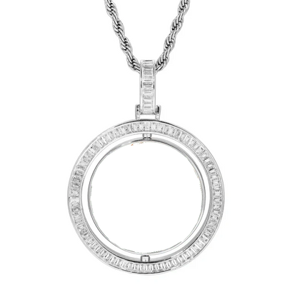 3D Double-Sided Rotated T-Shaped Diamond Round Pendant - 42mm