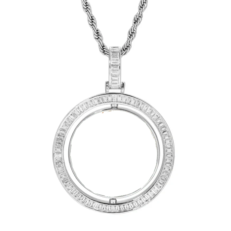 3D Double-Sided Rotated T-Shaped Diamond Round Pendant - 42mm