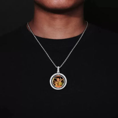 3D Double-Sided Rotated T-Shaped Diamond Round Pendant - 42mm