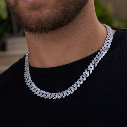 Luminous Diamond Prong Cuban Necklace in White Gold - 12MM