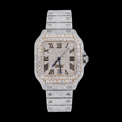 42MM Fully Iced Square Skeleton Watch in White Gold/Yellow Gold Era®316