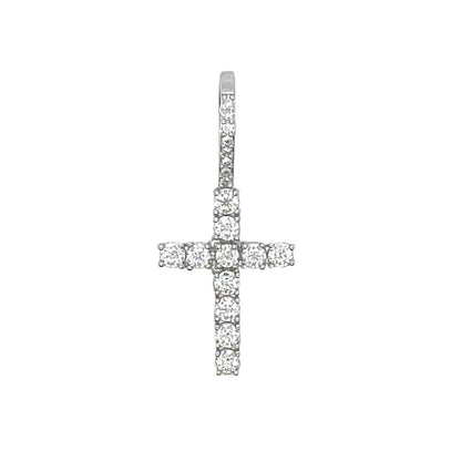 Men's Moissanite Diamond Cross Micro Pendant in White Gold Vermeil