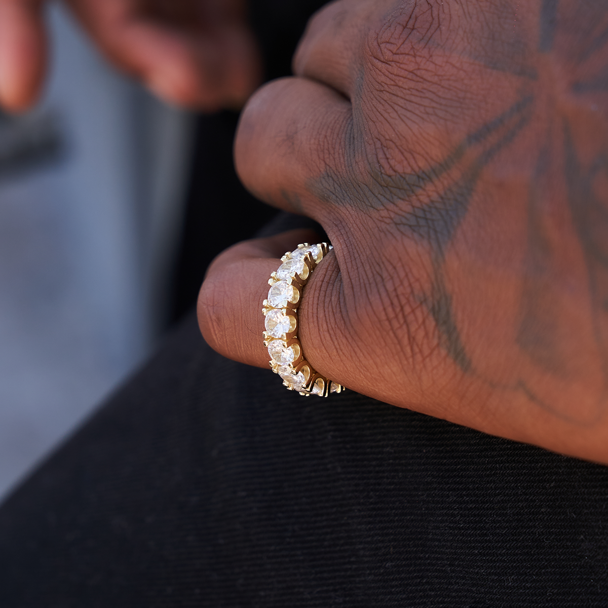 Men's 5MM Moissanite Eternity Diamond Band Ring in Yellow Gold Vermeil