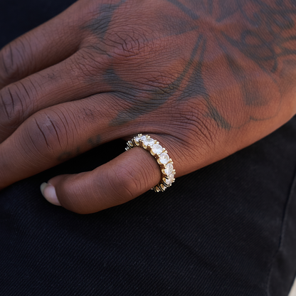 Men's 5MM Moissanite Eternity Diamond Band Ring in Yellow Gold Vermeil