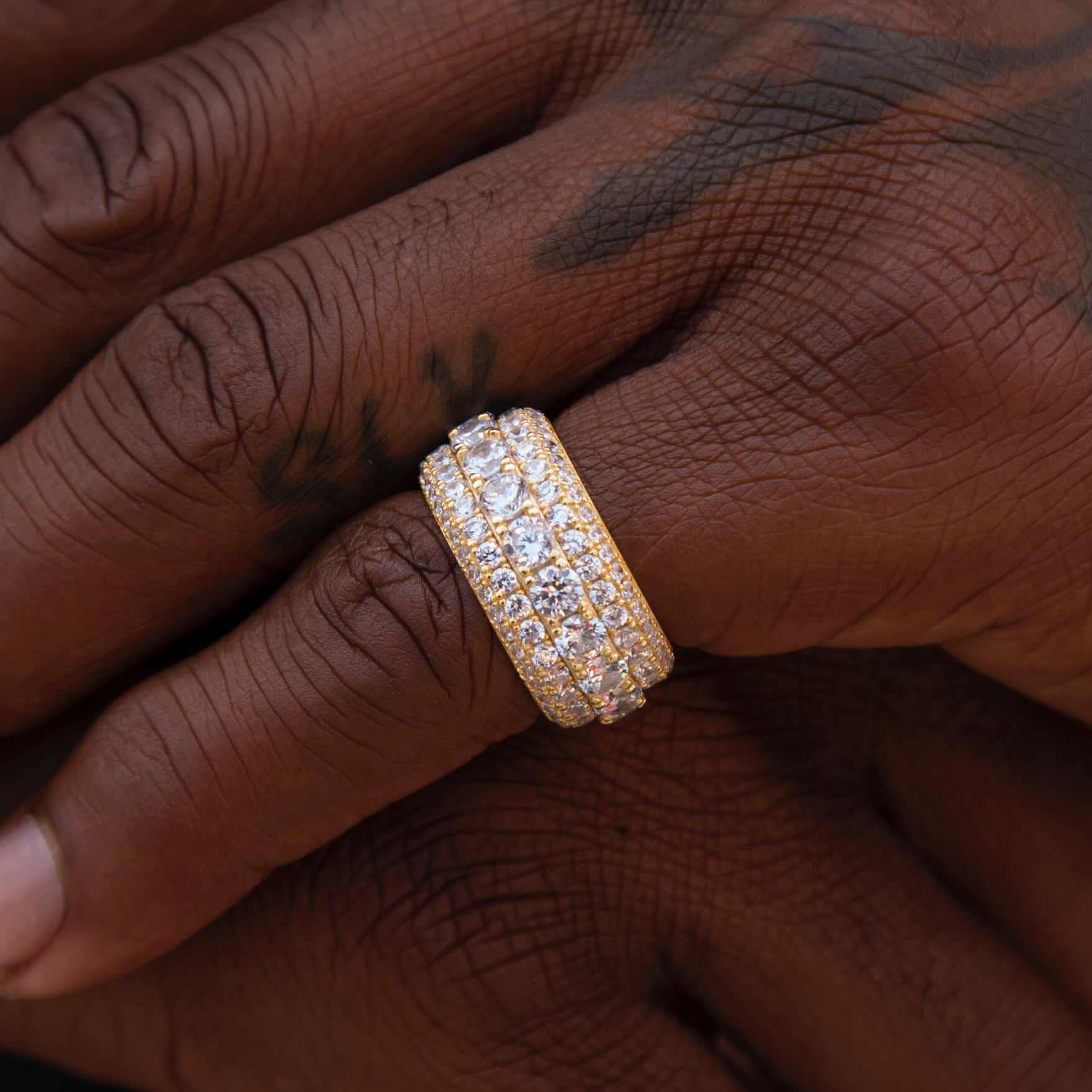 Men's 5 Layer Moissanite Diamond Band Ring in Yellow Gold Vermeil