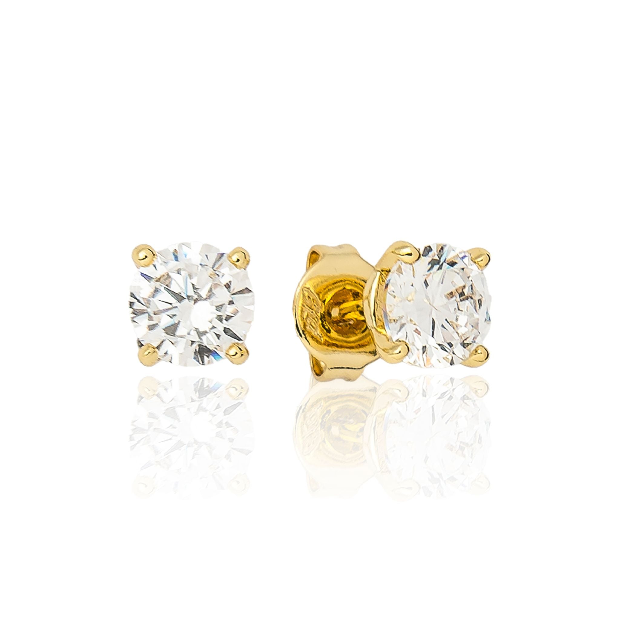 Men's Moissanite Round Cut Diamond Stud Earring in Yellow Gold Vermeil - 5mm