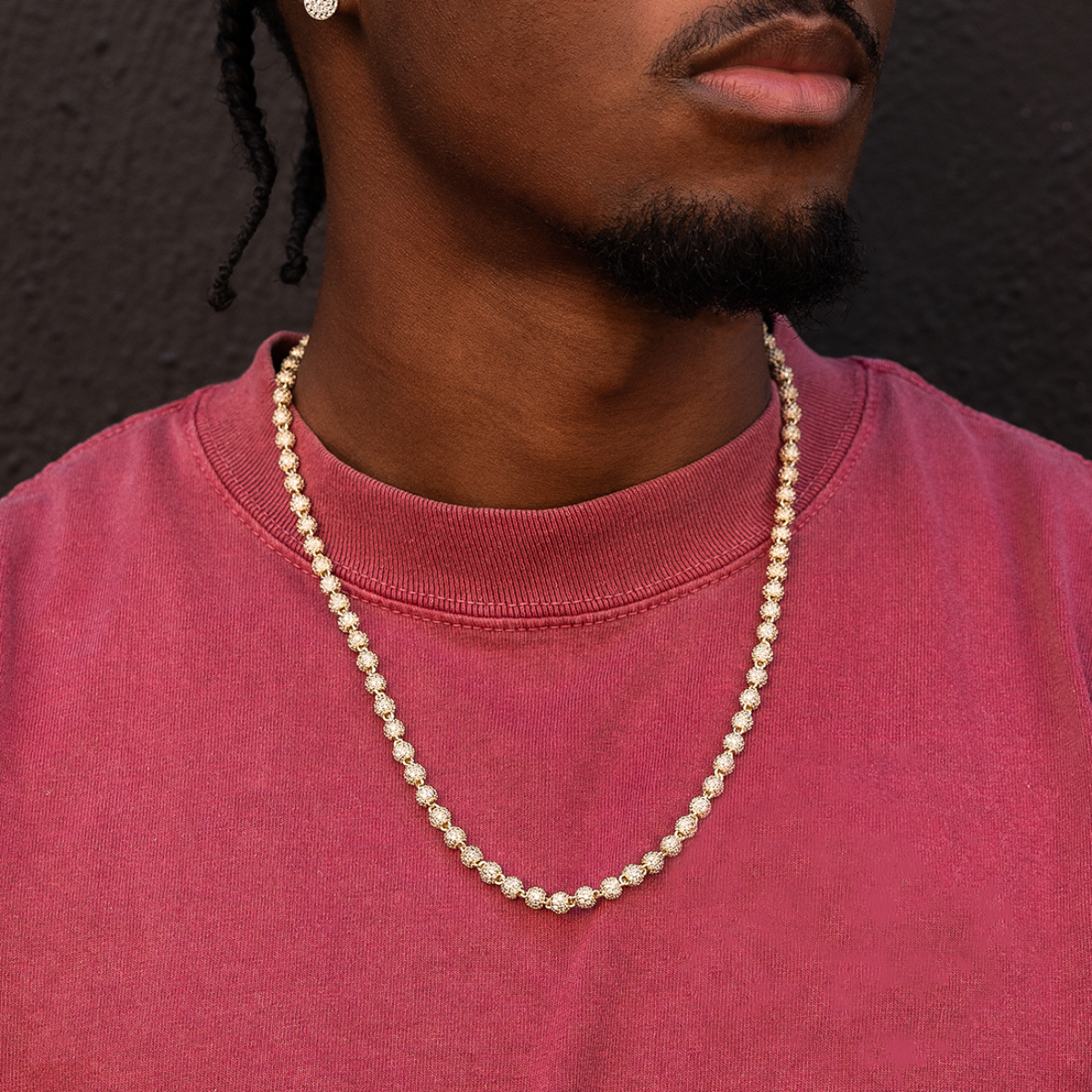 Iced Ball Chain in Yellow Gold - 4mm