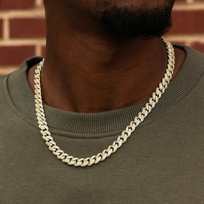 Men's 8.5MM Moissanite Diamond Cuban Chain Necklace in Yellow Gold Vermeil