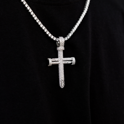 Round Nail Cross Pendant in White Gold