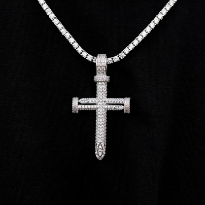 Round Nail Cross Pendant in White Gold