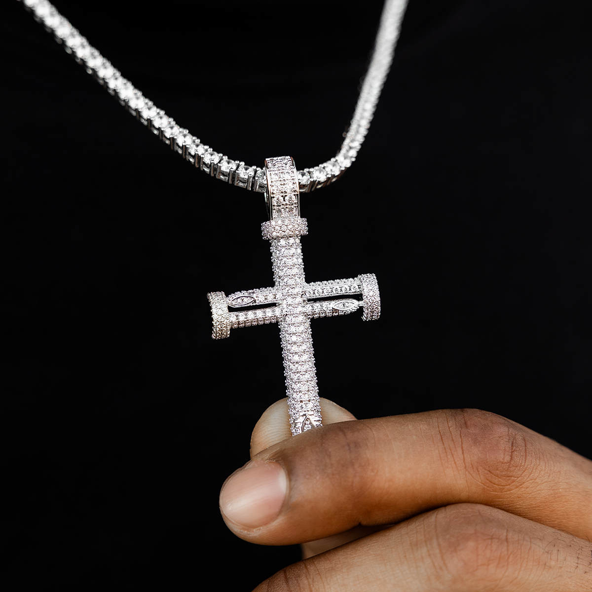 Round Nail Cross Pendant in White Gold