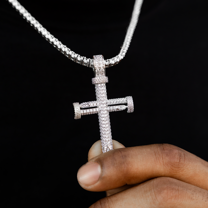 Round Nail Cross Pendant in White Gold