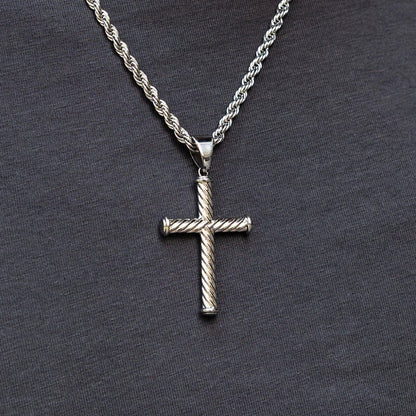 Twisted Rope Cross Pendant in White Gold