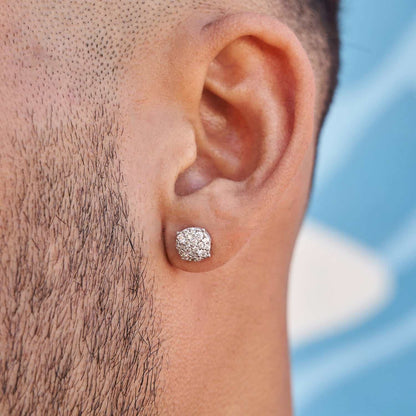 Men's 8MM Pave Set Moissanite Stud Earrings in White Gold Vermeil