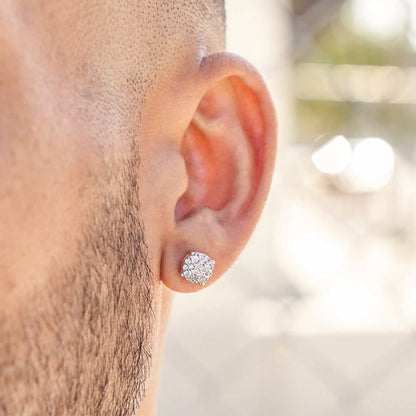 8mm Pave Set Stud Earrings in Yellow Gold