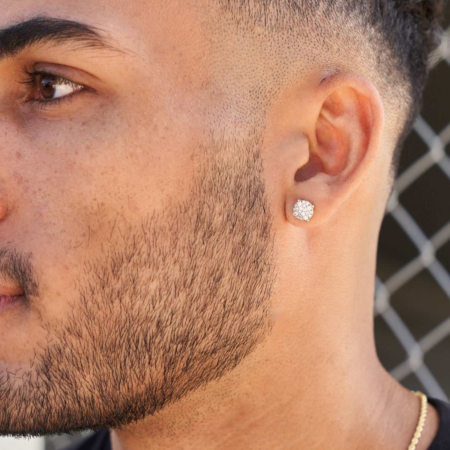 8mm Pave Set Stud Earrings in Yellow Gold