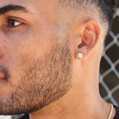 8mm Pave Set Stud Earrings in Yellow Gold