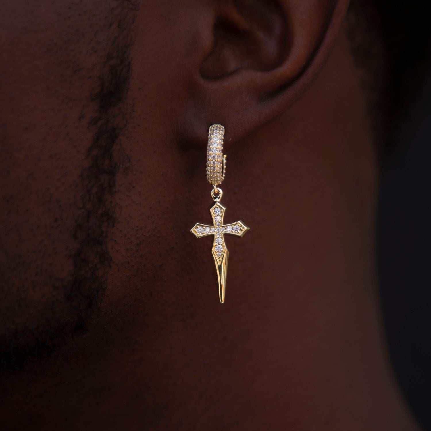 Dripping Cross Hoop Earrings in Yellow Gold