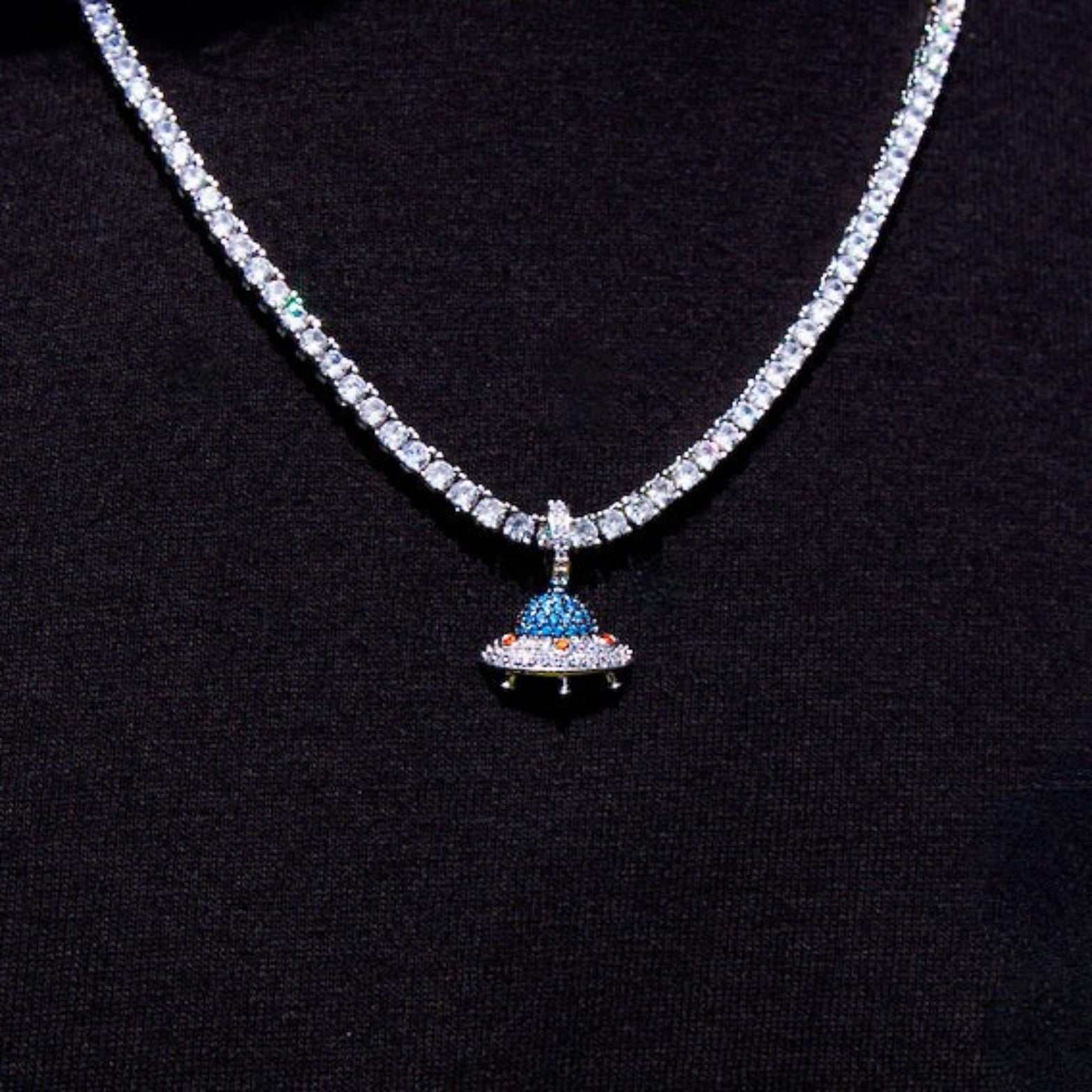 Micro Iced UFO Pendant in White Gold