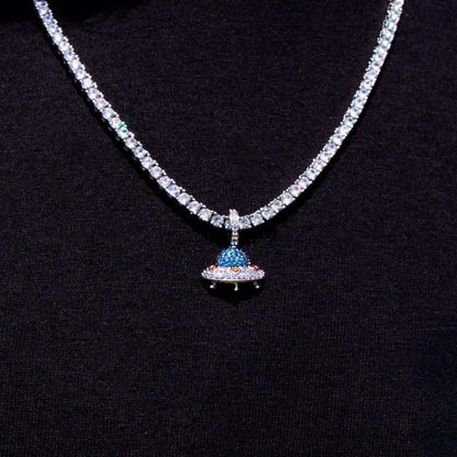 Micro Iced UFO Pendant in White Gold