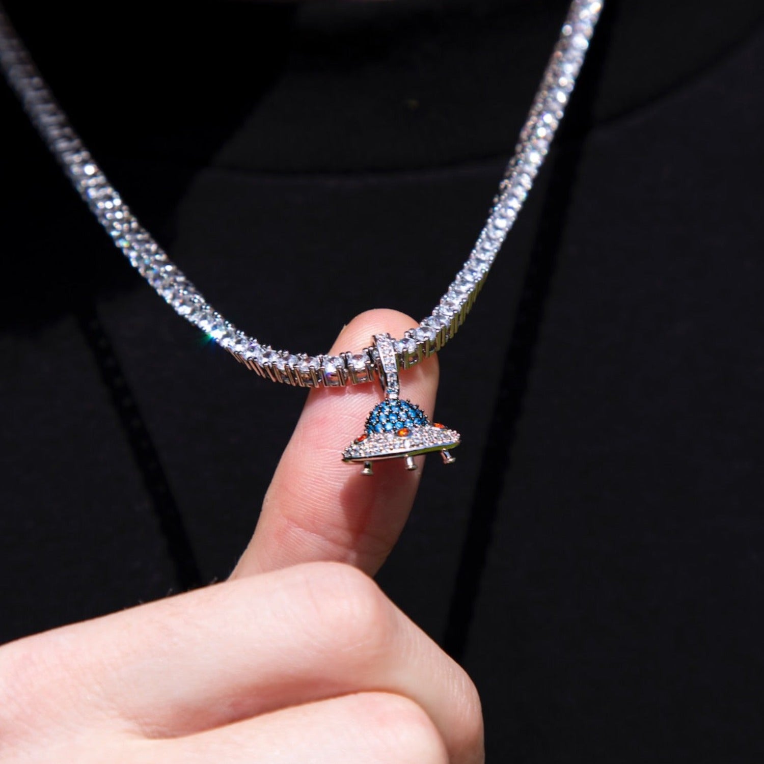 Micro Iced UFO Pendant in White Gold