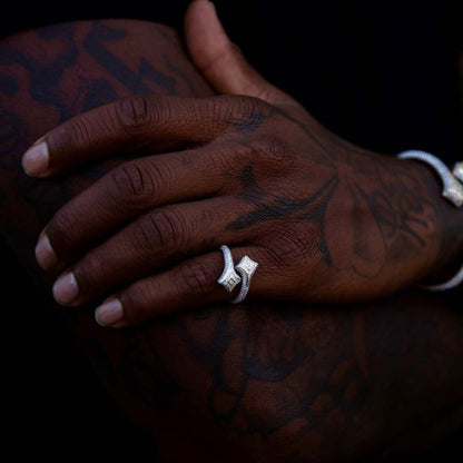 Pave Star Wrap Ring in White Gold Vermeil