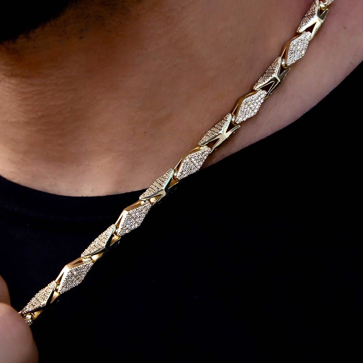 Iced Triangle Chain in Yellow Gold