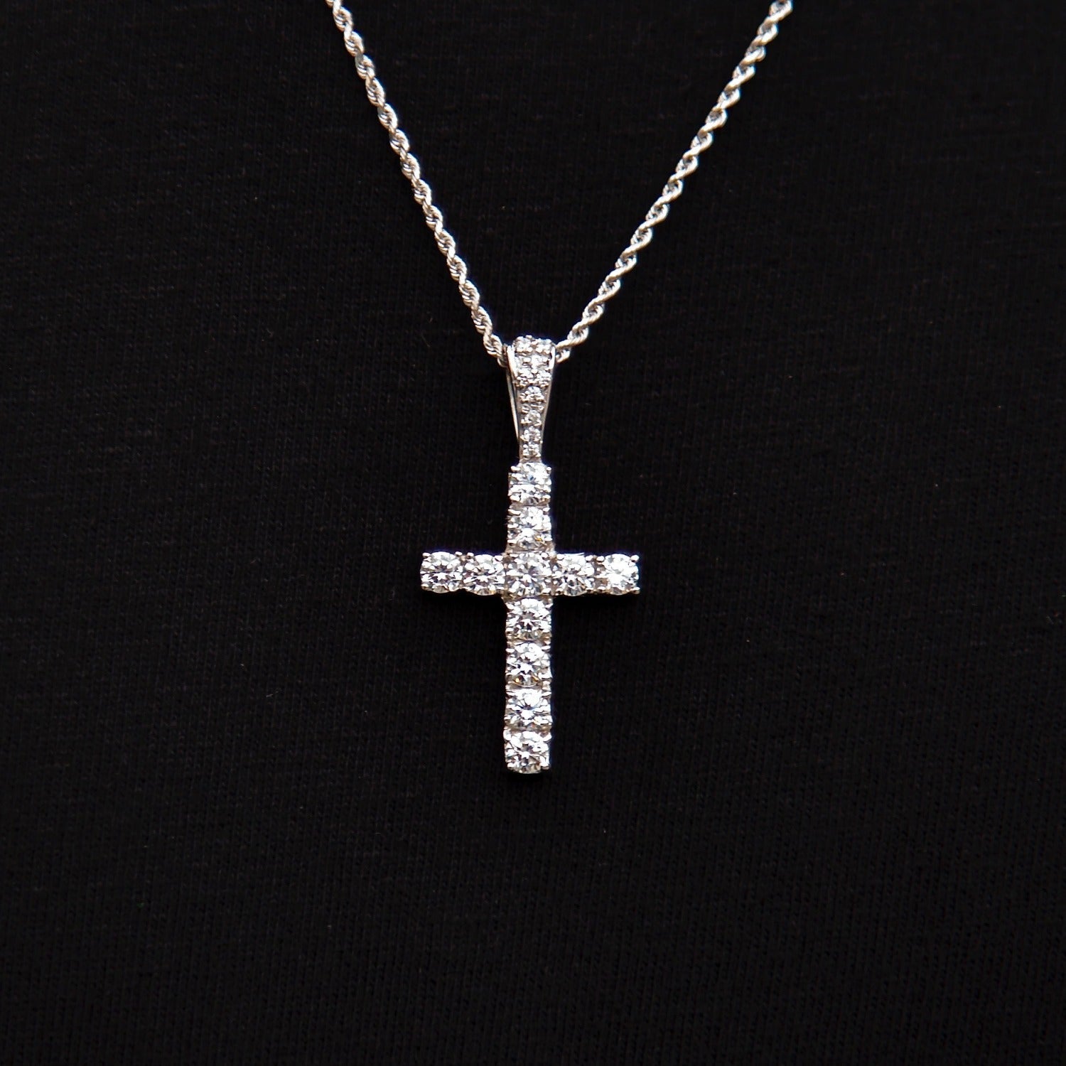 Micro Diamond Cross Pendant in White Gold