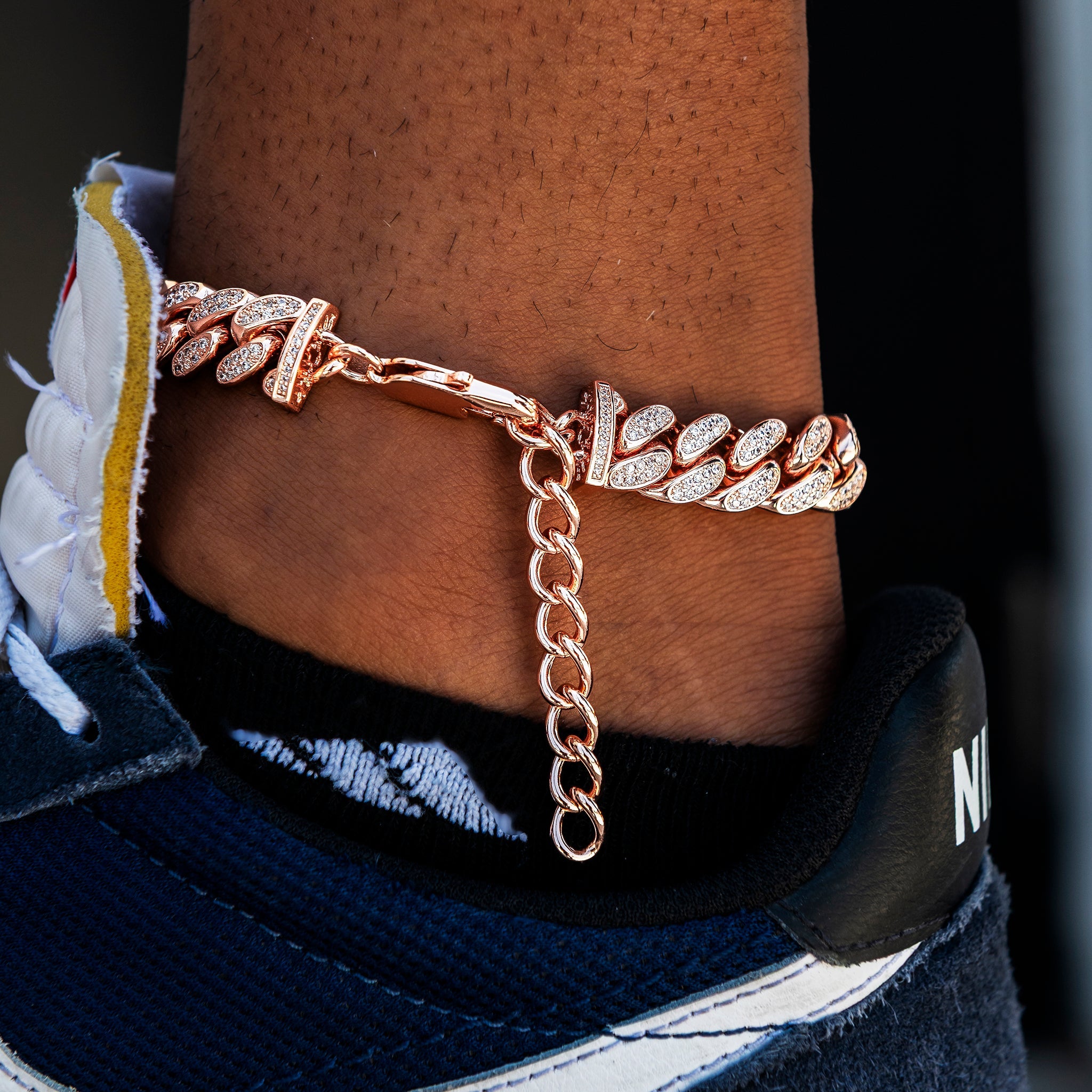 12MM Diamond Cuban Anklet in Rose Gold
