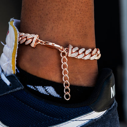 12MM Diamond Cuban Anklet in Rose Gold