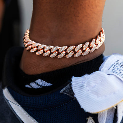 12MM Diamond Cuban Anklet in Rose Gold