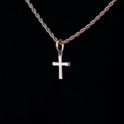 Micro Simple Cross Pendant in Rose Gold