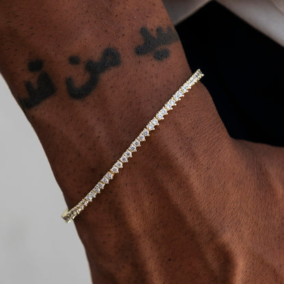 3 Prong Tennis Bracelet in Yellow Gold -2mm