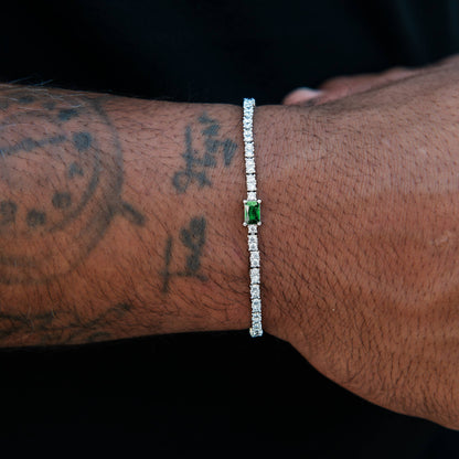 2MM Emerald Iced Rock Diamond Tennis Bracelet in White Gold