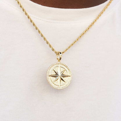 Compass Coin Pendant in Yellow Gold