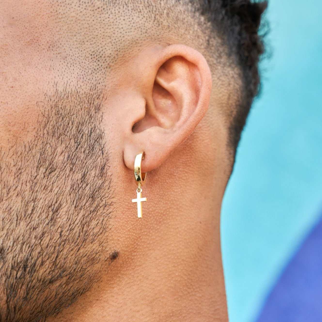 Polished Cross Round Hoop Earrings in Yellow Gold