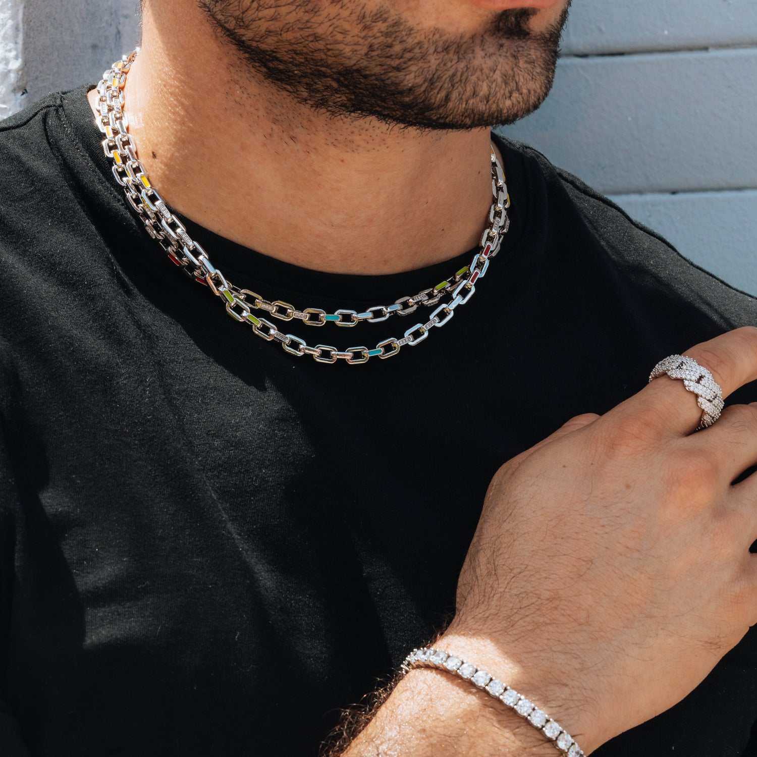 Enamel Box Chain - White Gold