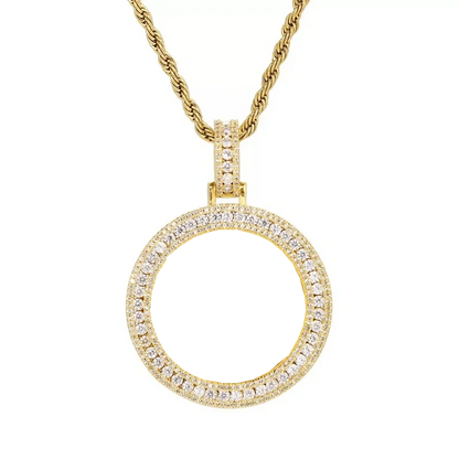 18k Gold Double Row Micro-Inlaid 3D Custom Photo Round Pendant - 40mm