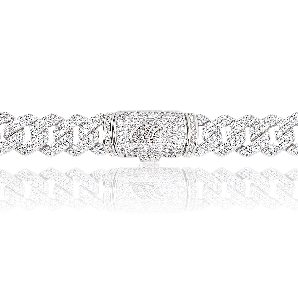 Diamond Prong Link Chain in White Gold - 12mm