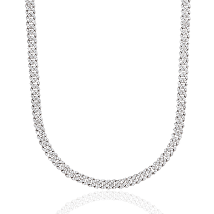 Micro Diamond Prong Cuban Necklace in White Gold - 6mm