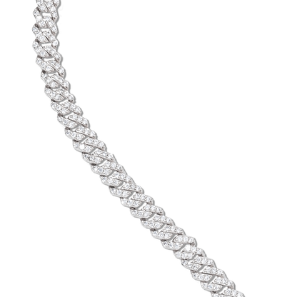 Micro Diamond Prong Cuban Necklace in White Gold - 6mm