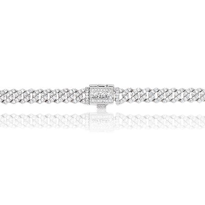 Micro Diamond Prong Cuban Necklace in White Gold - 6mm
