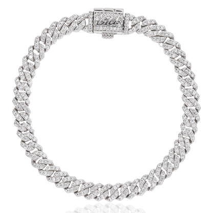 Micro Diamond Prong Cuban Bracelet in White Gold - 6mm