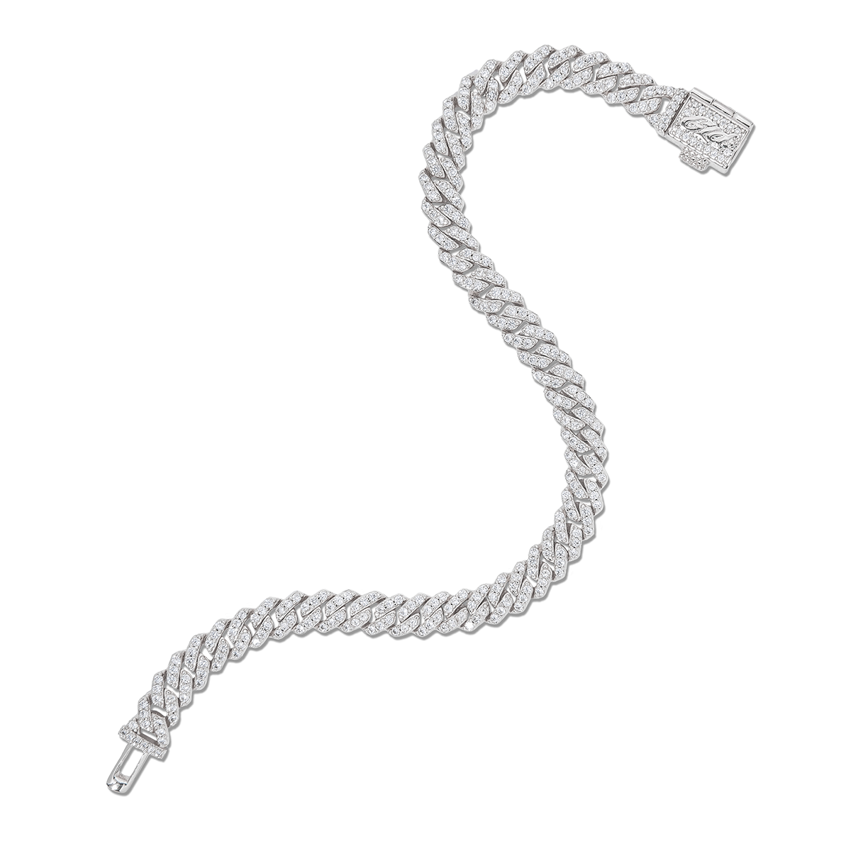 Micro Diamond Prong Cuban Bracelet in White Gold - 6mm