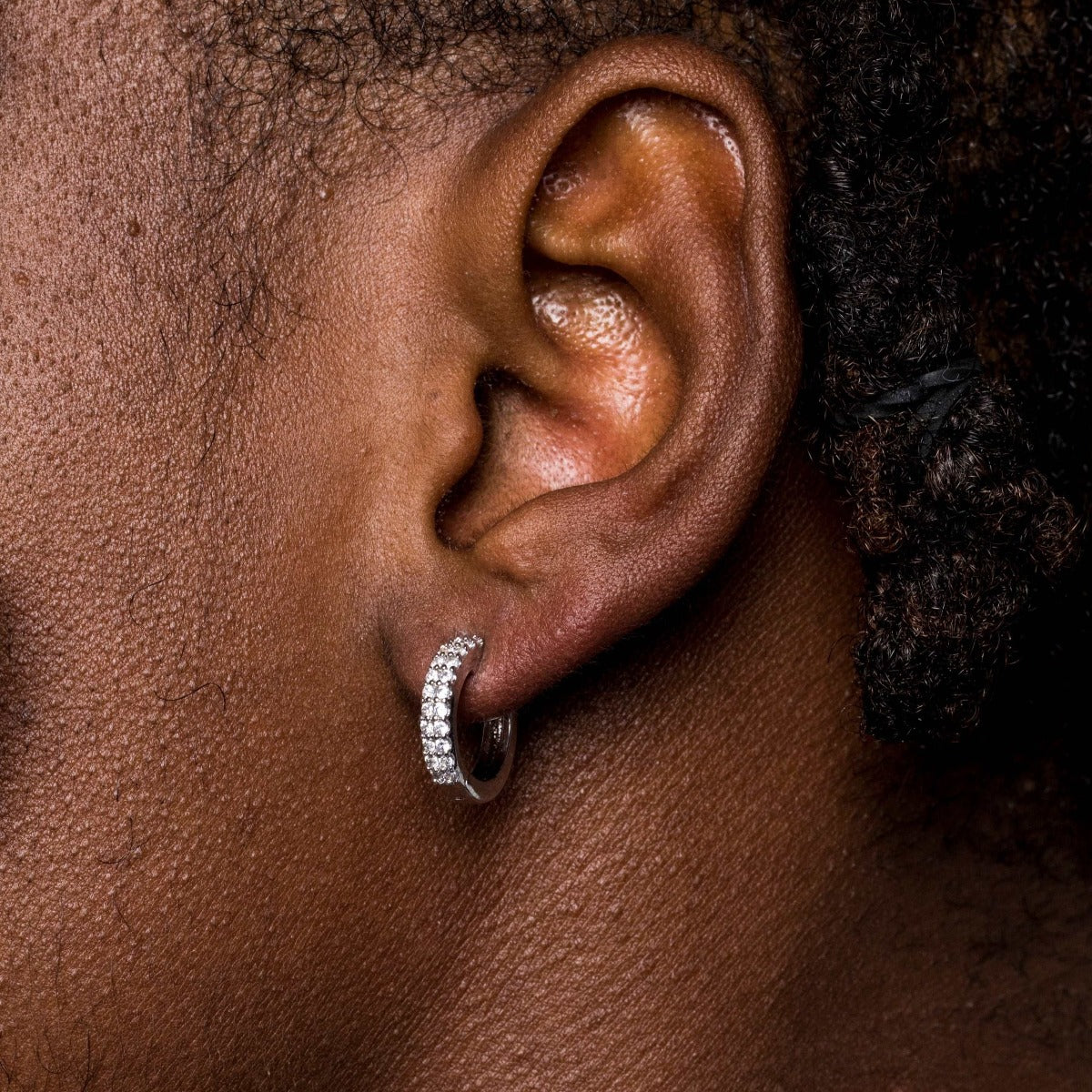 Micro Double Row Hoop Earrings in White Gold