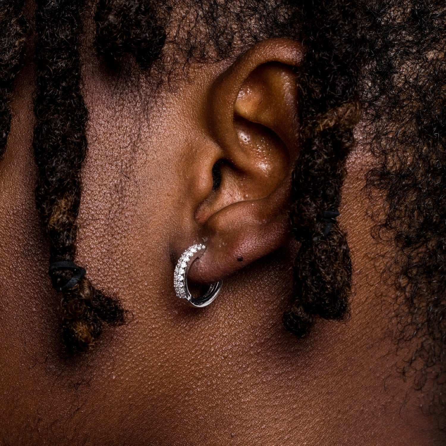 Micro Double Row Hoop Earrings in White Gold